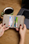 9733 Genuine Leather Double Zipper Special Design Magnetic Women's Wallet Beige - 2