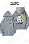 Oversize Dandadan Eyes W Kaji Back Printed Zippered Hooded Gray Cardigan (2 Yarns)