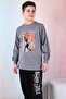 Men's Interlock Pajamas Set with Long Sleeve Crew Neck Anthracite Color Basketball - 3