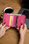 9733 Genuine Leather Double Zipper Special Design Magnet Women's Wallet Pink - 3