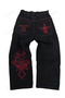 Embroidered Skeleton Heaven Can Wait Streetwear Jean Pants