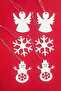 6-piece white felt christmas tree ornament - snowman, snowflake, angel figures, silver thread - 2