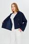 Navy Blue 100% Cotton Gabardine Lined Oversize Wide Fit Women's Crop Short Trench Coat 1122