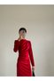 Velvet Shoulder and Waist Part Draped Long Sleeve Women's Dress with Zipper Closure - 3