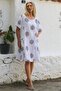 Italian Navy Blue-White Boat Neck Short Sleeve Pocket Allover Printed Woven Linen Blended Beach Dress - 3