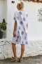 Italian Navy Blue-White Boat Neck Short Sleeve Pocket Allover Printed Woven Linen Blended Beach Dress - 8
