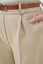6686 Women's Pleated Belt Fabric Trousers - Cream - 6