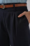 6686 Women's Pleated Belt Fabric Trousers - Navy Blue - 5