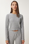 Yumoş Knitted Set - Crop Loose Pants, Gray Melange, Lan0022 - 4