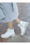(Velma) Ecru Real Leather Lace-Up Zippered Ankle Boots - 3