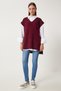 V-Neck Belted Long Knitwear Sweater Claret Red Lus0042 - 5