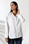 Oversize Micro Satin Draped White Women's Shirt - 3