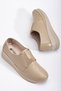 Genuine Leather Orthopedic Women's Wedge Heeled Shoes Beige Elastic Band Without Laces