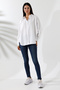 Oversize Micro Satin Draped White Women's Shirt - 5