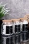 3-Piece Glass Bathroom Set Cotton Ear Cotton Makeup Cotton Organize Set with Wooden Lid Storage Container - 3