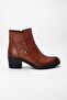 Genuine Leather Women's Heeled Boots Tan Laceless Round Toe - 3