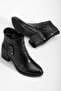 Genuine Leather Women's Heeled Ankle Boots Black Lace-Free Round Toe