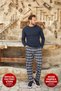Men's Cotton Jacquard Long Sleeve Semi Plaid Pajamas Set 3380