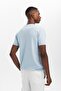 Baby Blue Knitwear Buttoned Crew Neck T-Shirt - 3