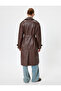 Double Breasted Long Faux Leather Trench Coat with Pockets - 4