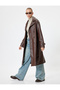 Double Breasted Long Faux Leather Trench Coat with Pockets