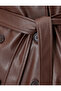 Double Breasted Long Faux Leather Trench Coat with Pockets - 6