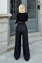 Black Double Buttoned Pleated Women's Palazzo Linen Trousers - 5