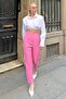 Pink Anna High Waist Thin Collared Women's Trousers