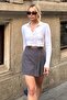 Gray Double Breasted High Waist Women's Shorts Mini Skirt