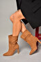 R404020302 Tan Suede Thin Heeled Drawstring Women's Boots - 2