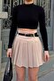 Beige Full Pleated Women's Mini Skirt with Belted Lining Shorts - 4