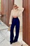 Navy Blue Hera Elastic Waist Pocket Palazzo Women's Trousers - 3