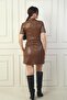 Women's Leather Short Dress with Buttons on the Front and Belted Waist - 4