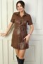 Women's Leather Short Dress with Buttons on the Front and Belted Waist - 2