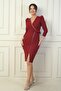 Women's Double-Breasted Collar Shiny Stone Striped Front Tassled Sleeves Belted Waist Midi Dress