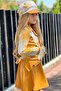 Girl's Plaid Patterned Jacket and Button Detailed Leather Yellow Skirt Suit - 3