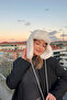 Women's Ecru Faux Plush Hairy Elite Pompom Hat Beanie