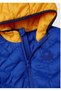 Boy's cobalt blue mix hooded high collar jacket with logo embroidered on the left chest - 3
