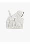 One Shoulder Ruffled Crop Polka Dot Blouse Cotton - 2