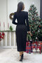 Women's Silvery V-Neck Gathered Detailed Slit Midi Dress Black, Emerald Green, Navy Blue - 5