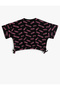 Crop Oversize T-Shirt Short Sleeve Printed Crew Neck with Bow Detail on the Sides - 2