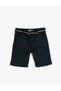 Basic Bermuda Shorts with Belt Detail, Pockets, Cotton, Adjustable Elastic Waist