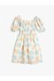 Dress Floral Cotton Lined Short Balloon Sleeves Gipe Detailed