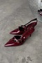 Women's Burgundy Patent Leather Buckle Detailed Thin Heeled Stiletto Shoes Nope - 2