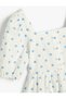 Dress Midi Polka Dot Balloon Sleeve U Neck Lined Cotton - 5