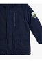 Hooded Coat with Padded Pockets, Wind Flap, Fur Inside, Zipper - 3