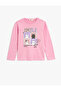 Long Sleeve T-Shirt Crew Neck Cat Printed Cotton
