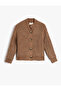 Knitted Cardigan Button Closure Long Sleeve Round Stand Collar