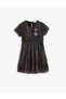 Shiny Tulle Dress with Star Applique - Short Sleeve and Gathered Waist