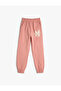Basic Jogger Sweatpants with Print Detail, Elastic Waist, Pocket, Ribbon